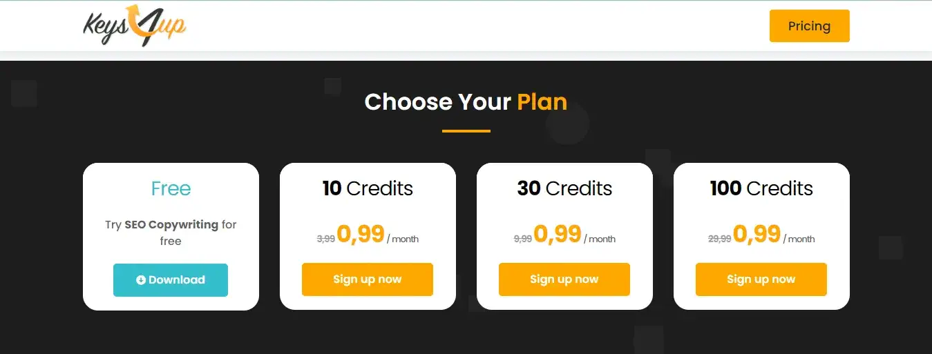 Keys4Up Pricing Plan