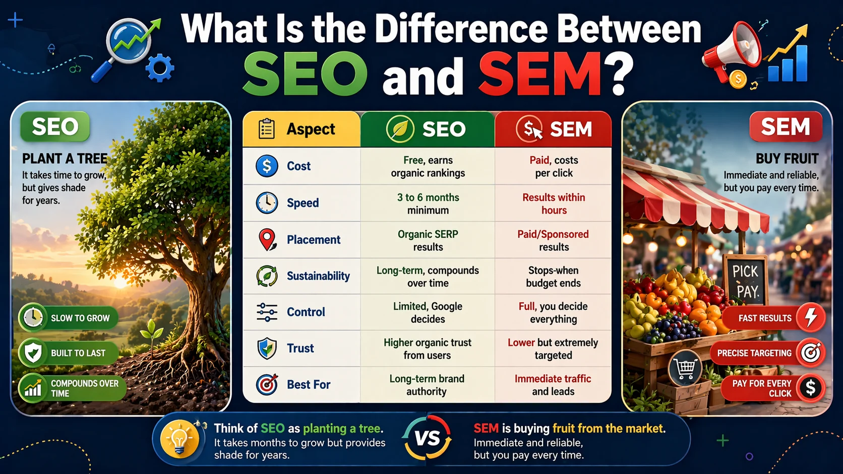 The differences of SEO and SEM