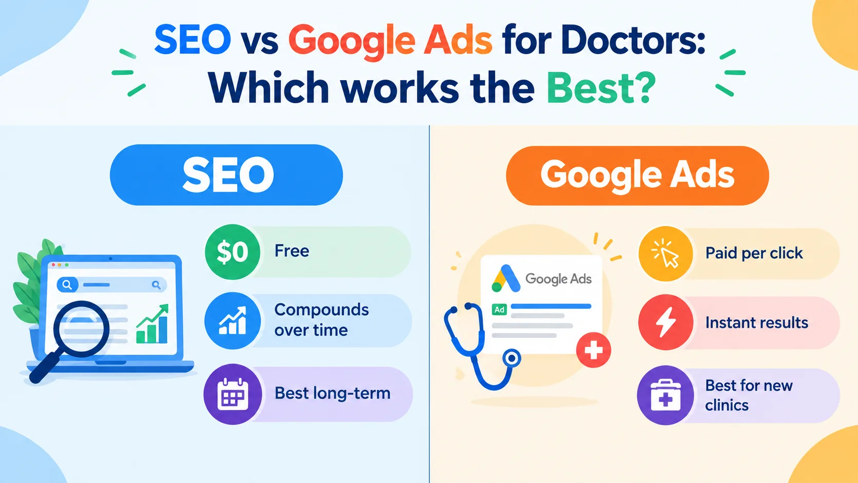 SEO vs Google Ads for Doctors: Which works the Best?