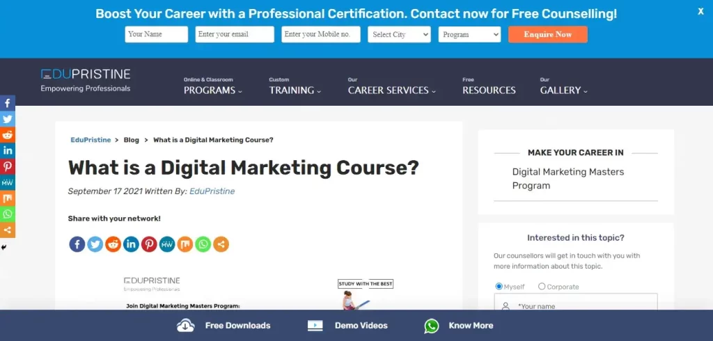 Edupristine Digital Marketing Course