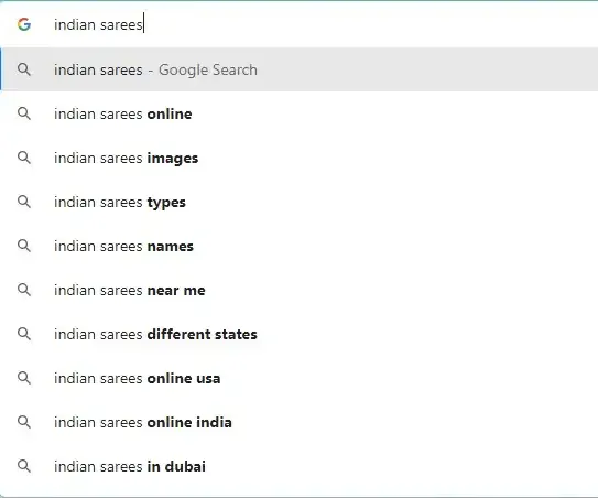 LSI Keywords Suggestion for "Indian sarees"